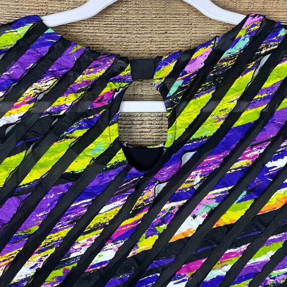 Ali Miles Multicolor Striped Short Sleeve Tunic Top Asymmetrical Hem Size Medium - Picture 8 of 10